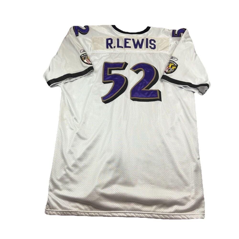 Vintage Ray Lewis Jersey Reebok On Field NFL Equipment Size 60 White Ravens